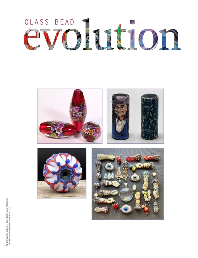 Product Description: ISGB's Premier PublicationGlass Bead Evolution Volume 10, Issue 4</br></br>Included FREE with ISGB Membership</br></br>Glass Bead Evolution is a magazine created by beadmakers for beadmakers and is inclusive of other mediums.</br>Glass Bead Evolution provides its readership robust content that includes insight into artists' private worlds, tours of fascinating venues, tips and techniques for both glass and complementary mediums, a showcase of exquisite work, and reviews of tools, materials, tutorials, and books.</br> Glass Bead Evolution Volume 10 Issue 4
